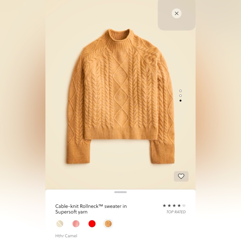 NWT J. Crew Women Cable-Knit Rollneck Sweater in Camel Sz XL